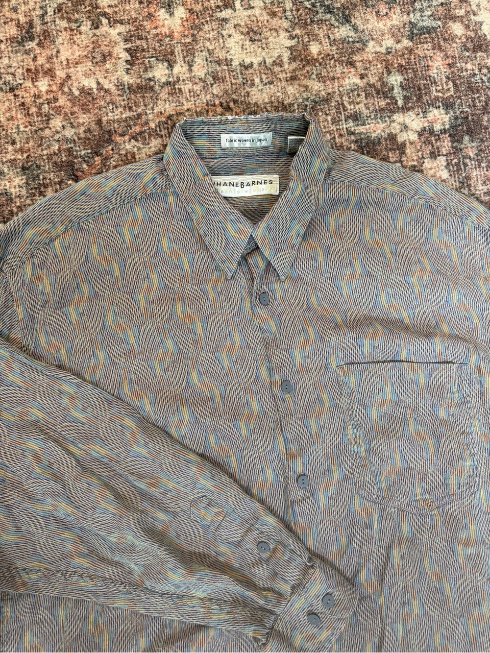 Vintage 90s Jhane Barnes Multicolor Wave-Pattern Men's Button-Up Shirt size XL